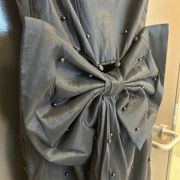 Lucky Brand S NWOT Black Tiered Pleated mini Gown with Maxi bow train beaded - Picture 8 of 16